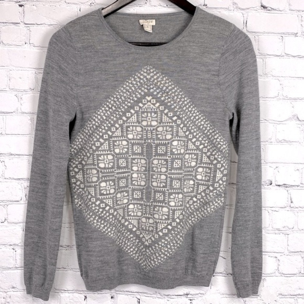 J. Crew Wool Pullover Sweater Gray & Cream Small
